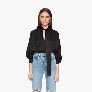 NWT Anine Bing Black Delilah Silk Jacquard Blouse